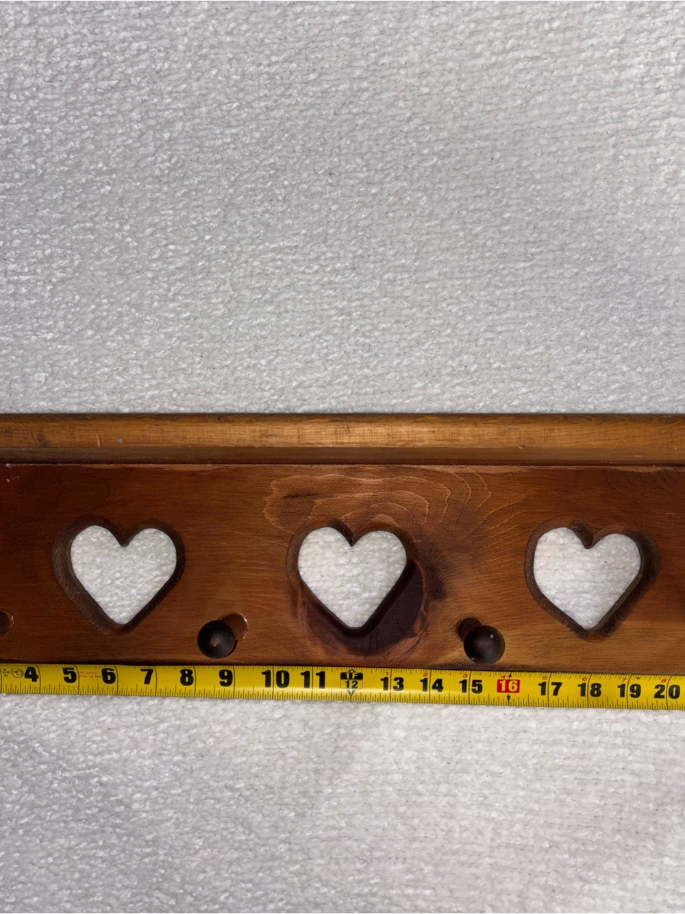 Wooden Heart Cutout Wall Hook Rack - Brown